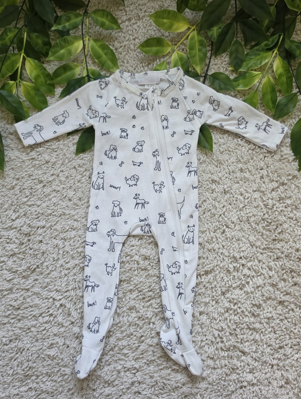 Baby Boy White Puppy Sleeper (0-3 Months)